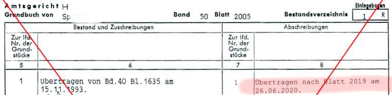 Eintrag im Bestandsverzeichnis